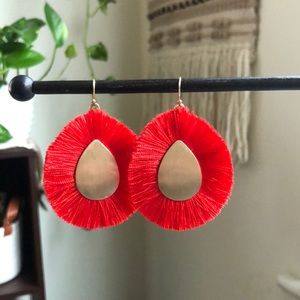 Gold and red fringe earrings
